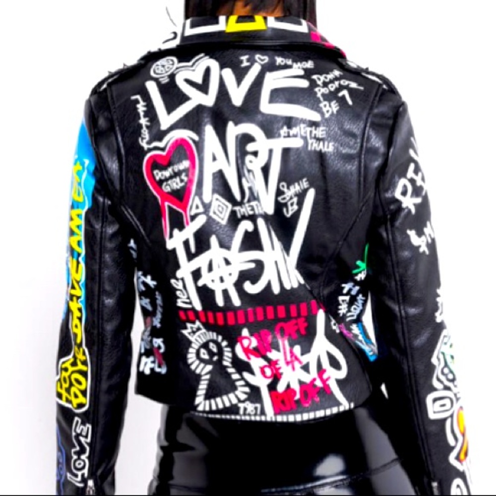 Colorful Graffiti Art Moto Jacket / Vegan Leather